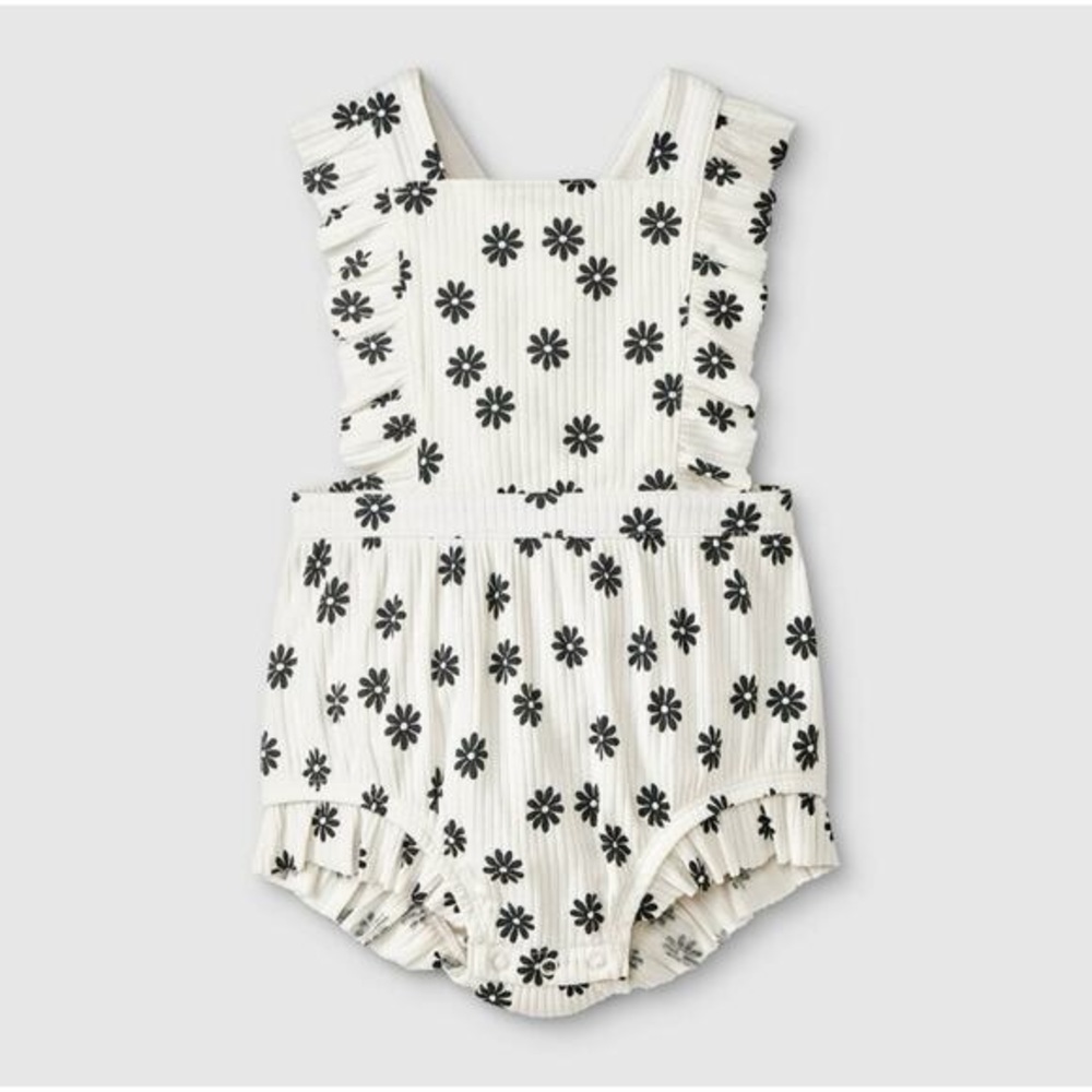Cat & Jack Baby Ruffle Romper with Black Daisy Print